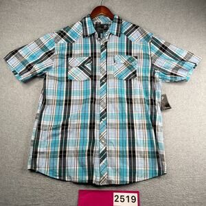 Elixir Blue Plaid Pearl Snap Shirt Button Short Sleeve Mens 2XL Western NEW *SEE